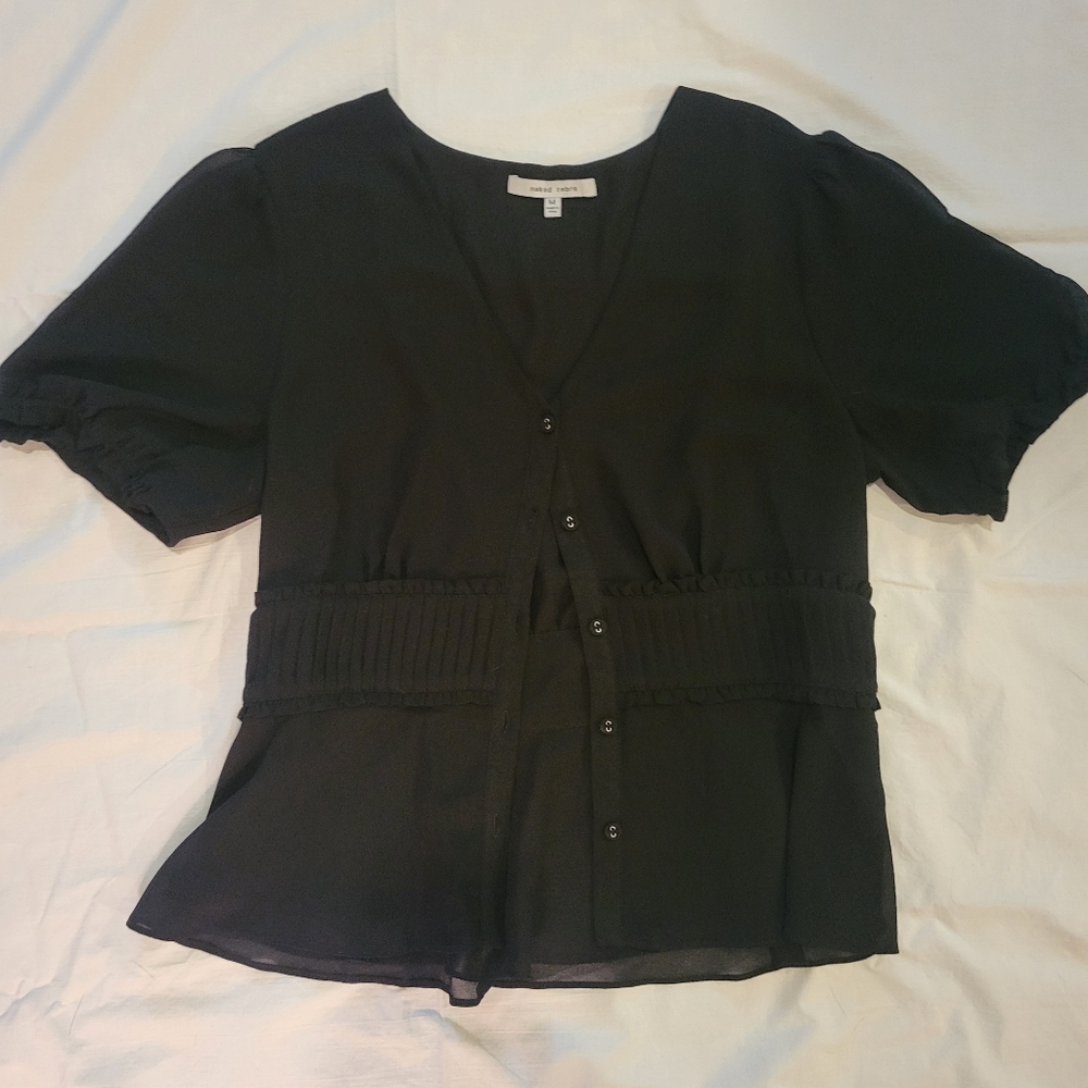 Naked Zebra Black Button-Up Blouse Medium